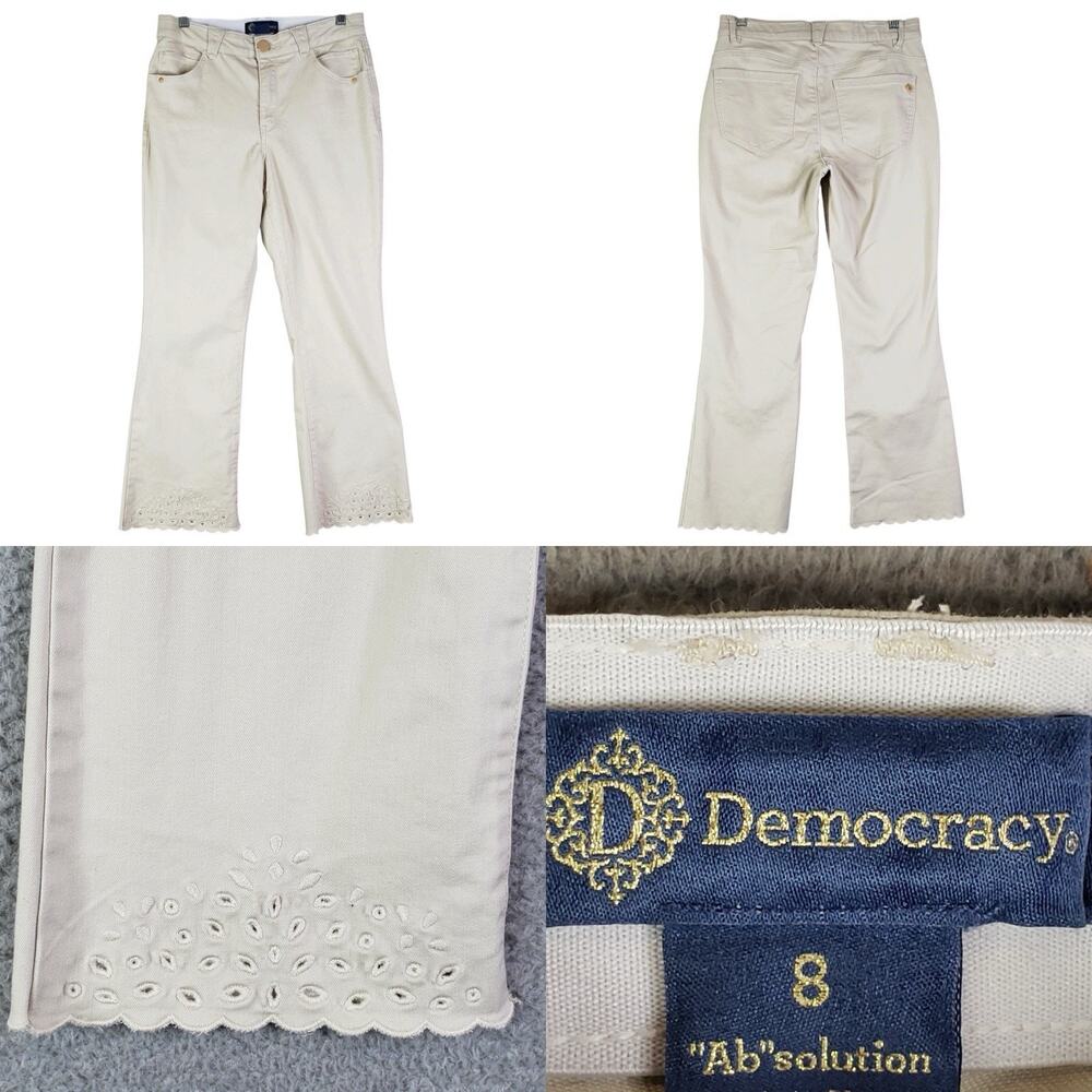 Democracy Jeans Ab Technology Women’s Flare Size 8 Stretch Cream Eyelet Cutout